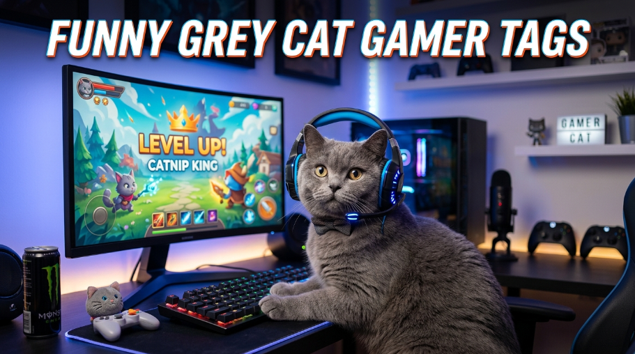 Funny Grey Cat Gamer Tags
