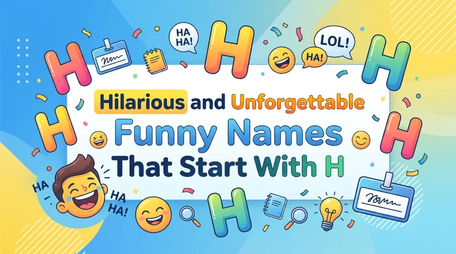 Hilarous and Unforgettable Funny Names That Start With H Introduction Have you ever noticed how the letter "H" just sounds funny? It's a breathy, almost whispered consonant that makes everything sound a little mischievous. From "Hilarious" to "Hokey" to "Hocus Pocus," the letter "H" is packed with a unique comedic potential that other letters simply lack. Whether you're naming a new puppy, creating a gamer tag, looking for that perfect team name, or even welcoming a new baby into the world (hey, we don't judge!), picking a funny name that starts with "H" is a surefire way to make a memorable first impression. But the humor goes deeper than just a funny sound. A well-chosen "H" name can be ironic, punny, absurd, or just plain silly. Names like "Hugh Jass" or "Hairy Potter" are classics for a reason – they hit that sweet spot between clever wordplay and juvenile humor. Others, like "Havoc" or "Houdini," are perfect for a chaotic pet with a personality that matches the moniker . So, why are we so drawn to these names? Let's explore what makes a "H" name stick and, more importantly, laugh out loud funny. What Makes an "H" Name Funny? Before we dive into the massive lists, let's break down the anatomy of a hilarious "H" name. What are the secret ingredients that make some names comedic gold while others fall flat? The "H" Sound: Linguistically, the "H" is a voiceless glottal fricative. That technical jargon just means you're pushing air through a narrowed vocal tract. It's a breathy, whispery sound that can feel light and silly, especially when paired with hard consonants like "K" or "P" (think "Hiccup" or "Hokey"). This phonetic characteristic gives "H" names a natural, playful cadence. Puns & Wordplay: This is the heavyweight champion of funny names. It relies on double meanings, homophones, and clever twists. "Holly Wood" isn't just a place, it's a great pun name! "Hazel Nutt" is the perfect example of a name that sounds normal but becomes hilarious the moment you think about it. Alliteration & Rhyming: Names that roll off the tongue are inherently more fun. "Happy Hippo," "Hula Hoop," and "Hungry Henry" have a musical quality that makes them stick in your memory, and their repetitive sounds often feel childish and amusing . Absurdity & Irony: Sometimes, the funniest names are the ones that don't make any sense at all. Naming a tiny, timid Chihuahua "Hulk" is comedic genius. Calling a pet "Hissy Fit" when they're actually the most relaxed cat in the world is a perfect example of comedic irony . Pop Culture & References: A name that references a beloved movie, TV show, or meme can be an instant hit. "Hagrid," "Hobbes," and "Homer" connect with people's shared cultural knowledge and create immediate familiarity and amusement . Funny Names Starting With H for Every Purpose Alright, let's get to the main event! We've curated the best, funniest, and most creative "H" names on the internet, categorized for every use case. Just scroll, pick your favorite, or use these ideas as inspiration to create your own masterpiece. Funny H Names for Boys These names are perfect for a baby boy who will be the class clown, a friend who can take a joke, or a character in a comedy sketch. The Puns & Wordplay Masters: Hugh Jass (The all-time classic!) Homer (Simpson) Harry (Potter or Styles) Hank (Hill from King of the Hill vibes) Hannibal (Lecter for the foodie or the menace) Howard (The Duck) Hercules (For a scrawny guy) Humphrey (A refined, slightly goofy name) Heisenberg (For the Walter White in your life) Horatio (Sounds like a distinguished detective) The "Sounds Like Trouble" Names: Havoc (Guaranteed chaos) Hooligan (For the mischief-maker) Hades (Dark, but ironically funny) Hulk (Great for a scrawny guy or a gym bro) Hazard (A walking disaster) The Simply Silly Names: Hamlet (The Shakespearean Piglet) Hobbit (For a short, adventurous friend) Huckleberry (Huck is a classic nickname) Hyperion (Sounds like a superhero but feels like a mouthful) Funny H Names for Girls From cute to chaotic, these names are perfect for the leading lady of a comedy or any girl with a personality that shines. The Puns & Wordplay Masters: Hazel Nutt (The ultimate nutty name) Holly Wood (For an aspiring star) Heaven Leigh (A divine pun name) Hester (Sounds like "Hester" the Pester) Hilary (The classic "Hilarious" sounding name) Harmony (Better if they are the opposite of harmonious) Hero (Everyone's hero, or maybe just a drama queen) The "Sounds Like Trouble" Names: Hysteria (For the dramatic one) Hurricane (For the whirlwind of chaos) Hissy Fit (For the drama queen) The Simply Silly Names: Honeymoon (A sweet and romantic name) Happily (Ever After) Hippity Hop (For the energetic one) Harlequin (A colorful and chaotic name) Helga (A strong, slightly intimidating name) Funny H Names for Pets This is where the "H" names really shine. Whether you have a dog, cat, or even a goldfish, these names will get a laugh at the dog park. Dog Names That Start With H Your four-legged friend will get all the attention with these hilarious H names . Food-Inspired: Hotdog (It's right there!) Hamburger (Or "Hammy" for short) Honey (Sweet as pie) Hoagie (A big sandwich name for a big dog) Happy Meal (Perfect for a pup that always looks joyful) Pop Culture & Puns: Hairy Potter (For a fluffy pup) Houndini (Master escape artist) Hobbes (For a loyal and brave companion) Hiccup (For a clumsy pup) Silly & Descriptive: Hooligan (For the troublemaker) Hailstorm (For a pup who loves to run fast) Hulk (For a tiny, muscular dog) Hydrant (For a pup who loves to pee on them) Hissy Fit (For a dramatic little guy) Cat Names That Start With H Cats have a special kind of aloofness that makes ironic names perfect . Ironic & Aloof: Hachiko (The famously loyal dog, great for an aloof cat) Herbivore (For a cat that only eats meat) Hyperion (A giant name for a tiny cat) Silly & Playful: Hissy Fit (The dramatic cat) Hairball (Self-explanatory) Hokey Pokey (For a cat that loves to dance) Hiccupy (For a cat with a quirky meow) Hocus Pocus (A magical name) Puns & Pop Culture: Hairy Styles (For a fashionable feline) Hawking (For a cat that loves to watch) Halo (A sweet name for a not-so-sweet cat) Funny H Names for Team Names & Groups Whether it's a sports team, a trivia night squad, or a work group, an "H" name can set the tone. A name can build team spirit and make everyone laugh before the game even starts . Punny & Clever: Hungry Hippos (Classic, recognizable, and fun) Happy Hooligans Hilarious Hyenas Hot Potato Party Hairy Pickles Hug Bug Club Tough & Playful: Hot Rods Hammerheads High Voltage Hero Hoppers Silly Food & Animal Combos: Happy Noodles Hula Tacos Humming Beans Ham Sandwich Howling Tacos Funny H Names for Gamer Tags & Usernames Step into the digital world with a handle that's as funny as your gameplay. A memorable gamer tag can define your online persona and intimidate (or confuse) your opponents . The PvP Menaces: H-Bomb Headhunter Havoc_Incarnate Hades_Reject The Chaos Gremlins: Hiccup_King Hot_Cheeto Hungry_Hippo Hufflepuff_Riot The Pun-Masters: Heal_Slut (for a support class) Hacker_McCrack Hog_Rider Hairy_Tickler Funny H Names for Characters & Fantasy From tabletop RPGs to writing your own novel, character names matter. A funny name can lighten the mood of a campaign or bring levity to a dark fantasy setting. Fantasy & DnD: Haldir (Sounds elvish but is just a bit hard to pronounce) Hufflepuff (The best Hogwarts house) Hedwig (A classic owl name) Horcrux (A dark name for a villain or pet) Just Plain Silly: Hamish (The Scottish Lumberjack) Humphrey (The Disgruntled Wizard) Hermes (The Speedy Messenger) Funny H Names for Business Names & Brands Even your next venture can benefit from a laugh. A funny business name is memorable and can help you stand out from the crowd . Food & Beverage: Hot Dog Hut Hungry Howie's (This one already exists, so you know it works!) Heavenly Hash (for a dessert shop) Services: Hairy Situations (for a barber or pet groomer) Home Run Repairs Hocus Pocus Cleaners How to Create Your Own Hilarious "H" Name Feeling inspired but want to create something unique? Here's a simple guide to crafting your own funny "H" names. The Puns-Only Approach: Start with a word that describes the person, pet, or brand. Now, think of a way to replace the first letter with a "H" pun. Example: You have a cat that's a bit of a grump. "Grumpy" -> "Hrumpy"? No, that doesn't work. What about "Grump" -> "Hump"? "Humpy" doesn't make sense. Back to the drawing board. Better Example: You have a dog that's a bit of a mess. "Mess" -> "Hess"? It's a stretch. But "Hot Mess" is a classic! Your dog is now "Hot Mess Hank." The "H" + Random Noun Method: Pick a silly adjective (Happy, Hilarious, Hungry, Hot) and combine it with a noun (Noodle, Potato, Pickle, Banana). Example: Happy + Pickles = Happy Pickles (great for a team name!). Example: Hot + Noodles = Hot Noodles (the best gamer name). The Substitution Game: Think of a famous name and replace a word with an "H" word. "Taylor Swift" becomes "Haylor Swift" (if you're a fan of the singer, or just want something nonsensical). The Alliteration Generator: Pick any "H" word and pair it with a name that starts with "H". Example: Hysterical Henry, Hippity Hops, Happy Hannah. Frequently Asked Questions (FAQs) You've got questions, we've got answers. Here are the most common queries about funny "H" names. What are some catchy team names that start with H? Catchy team names starting with H often use alliteration (Hilarious Hyenas), puns (Hair of the Dog), or pop culture (Heisenberg's Crew). Some of the most popular catch names for 2024 include "Hungry Hippos," "Hot Mess Express," and "The Hype Hooks" . What is a good nickname that starts with H? Good nicknames for girls include Honey, Huggy, Hootie, and Happy. For boys, try H-Bomb, Hotshot, or Hulk. For pets, Houdini, Hiccup, and Hotdog are perennial favorites . What are some funny gamer tags that start with H? "H" gamer tags are perfect for PvP. Some great examples include H-Bomb, Headhunter, Hades_Reject, and Havoc_Incarnate. For a more casual vibe, try Hot_Cheeto or Hungry_Hippo . What is the funniest name beginning with H? This is subjective, but "Hugh Jass" is a perennial crowd-pleaser. For pets, "Hairy Potter" is a classic, and for a girl, "Hazel Nutt" always gets a smile . What are some funny dog names that start with H? Some of the best funny dog names include Hotdog, Hamburger, Houdini, Hiccup, Hairy Potter, and Hooligan. "Hotdog" is a particularly good choice because it’s a pun, a food, and describes a furry friend all at once . Are there any funny fantasy names that start with H? Absolutely! Consider names like Hufflepuff, Haldir, or Hedwig. For a dark fantasy twist, try Horcrux or Hades. You can also create your own using the method above, like "Hobbit the Horrible" . Conclusion Finding a funny name that starts with "H" is more than just a laugh; it's an opportunity to express personality, create a memorable identity, and make the world a little bit more playful. From the classic pun of "Hugh Jass" to the chaotic energy of a dog named "Havoc," these names have a unique power to connect and amuse. We've covered everything from baby names to gamer tags, team names, and even business ideas. Use these lists as a springboard for your own creativity. The perfect "H" name is out there, just waiting to be discovered. So, are you ready to join the club of the hilariously named? Pick your favorite, share it with a friend, and let the laughs begin!